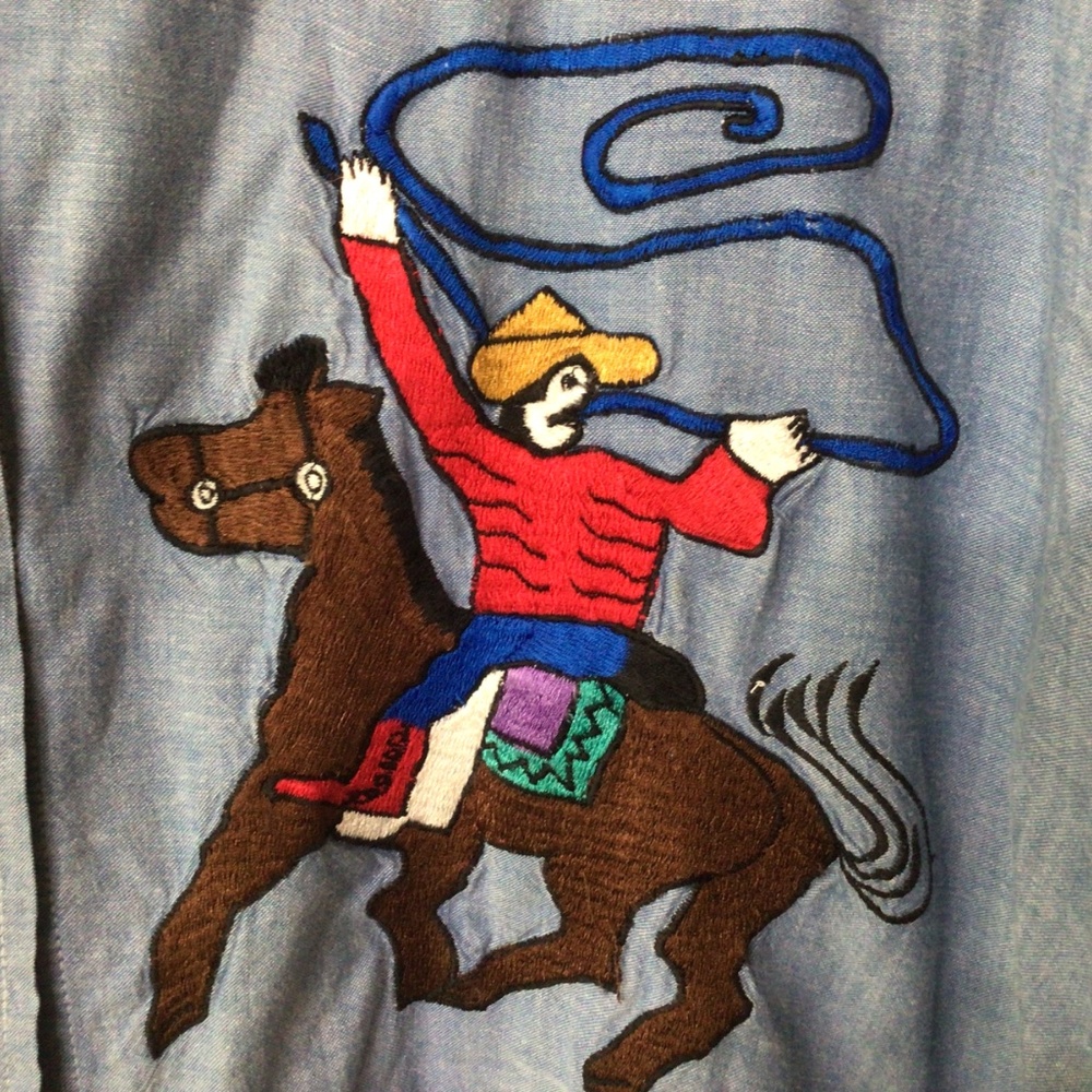 Vintage KZK western shirt with embroidered horse and cowboy .size L - Picture 2 of 6